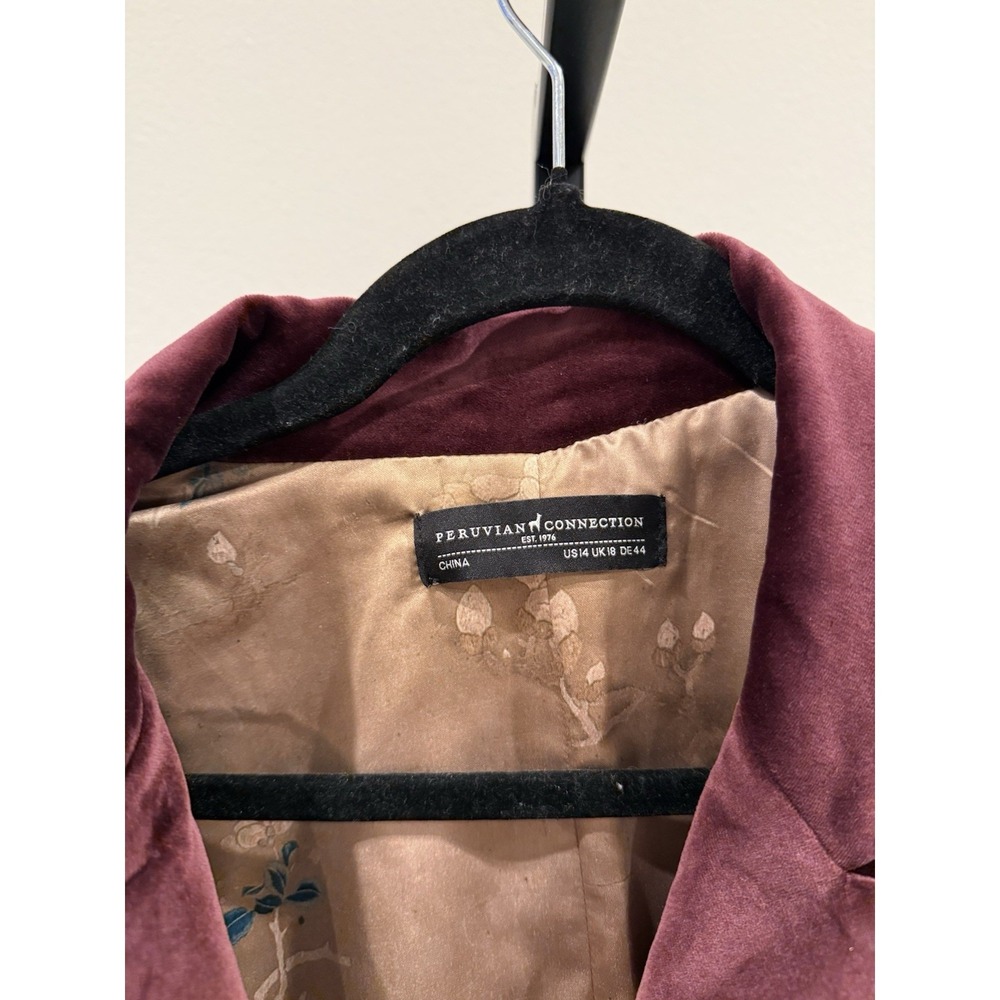 Peruvian‎ Connection Burgundy Blazer Velvet cotton blend Size 14 - Picture 3 of 7